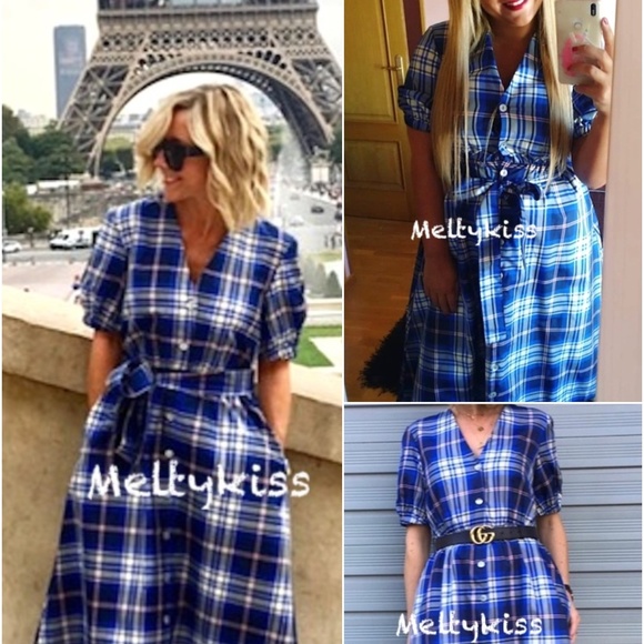 zara blue tartan dress